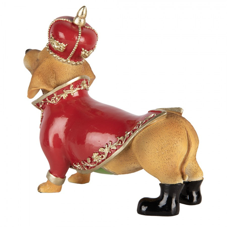 Weihnachtsfigur Hund Dackel mit Krone & Mantel Königsdackel Polyresin Braun Rot Gold 22x10x19 cm von Clayre & Eef (6PR6371)