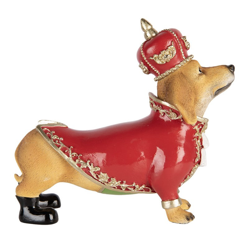 Weihnachtsfigur Hund Dackel mit Krone & Mantel Königsdackel Polyresin Braun Rot Gold 22x10x19 cm von Clayre & Eef (6PR6371)