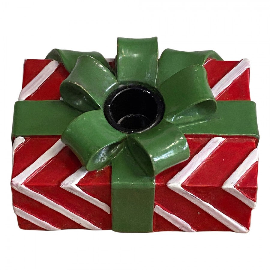 Kerzenständer Geschenkpaket Rot-Grün 12x8x7 cm Polyresin für Stabkerzen von Clayre & Eef (6PR6388)