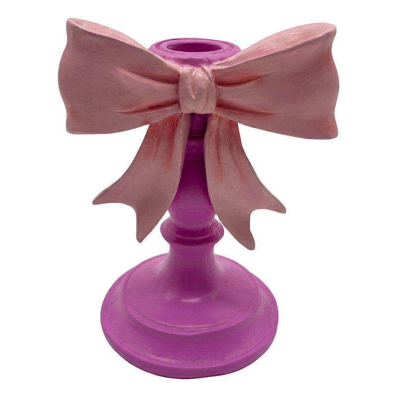 Kerzenständer Schleife Rosa-Pink 11x9x14 cm Polyresin für Stabkerzen von Clayre & Eef (6PR6416)