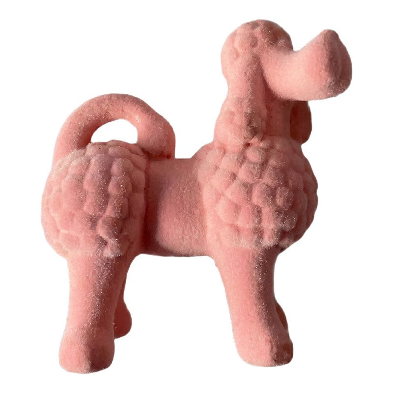 Dekofigur Hund Pudel samtig beflockt Schurschnitt Rosa 13x8x15 cm von Clayre & Eef (6PR6424)
