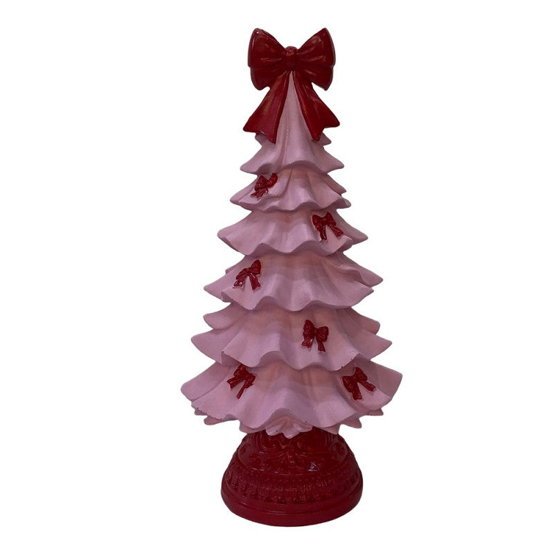 Deko-Weihnachtsbaum mit roten Schleifen & Zierfuß Rosa Rot 18x14x37 cm von Clayre & Eef (6PR6425)