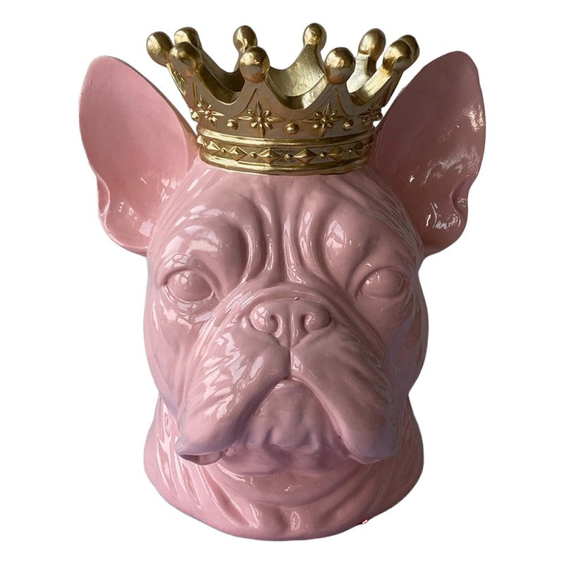 Dekofigur Hund Französische Bulldogge Büste mit Krone Polyresin Rosa Gold 18x16x20 cm von Clayre & Eef (6PR6433)