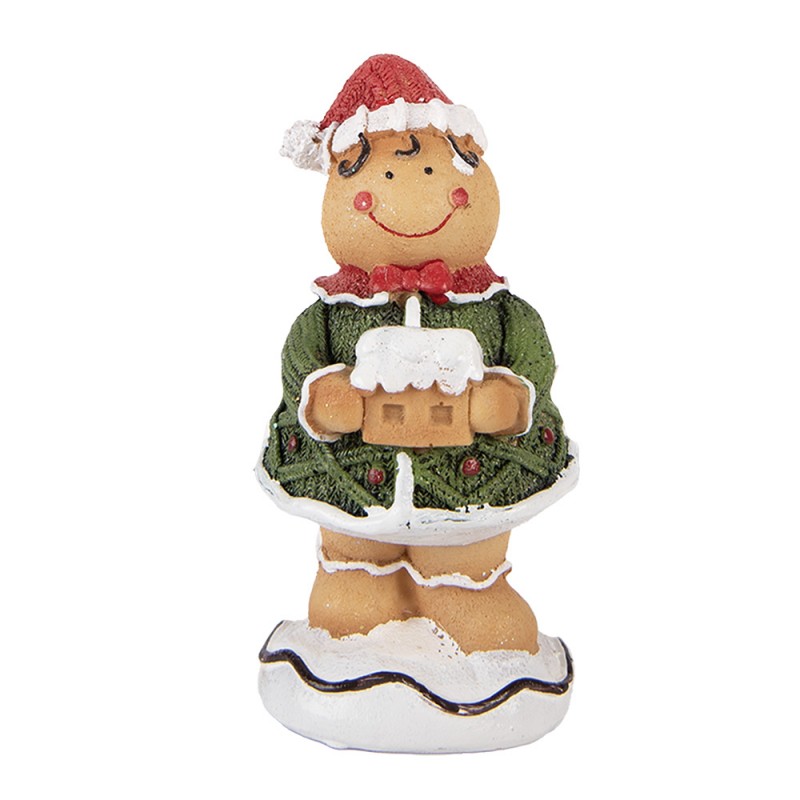 Weihnachtsfigur Pfefferkuchenjunge mit Lebkuchenhaus Polyresin Bunt 9x8x16 cm von Clayre & Eef (6PR6436)
