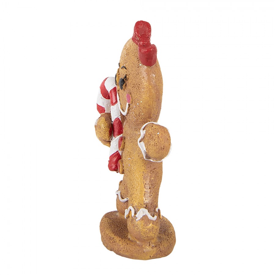 Weihnachtsfigur Pfefferkuchenmädchen mit Zuckerstange Polyresin Glitzer 11x5x15 cm von Clayre & Eef (6PR6437)