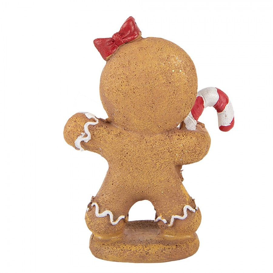 Weihnachtsfigur Pfefferkuchenmädchen mit Zuckerstange Polyresin Glitzer 11x5x15 cm von Clayre & Eef (6PR6437)