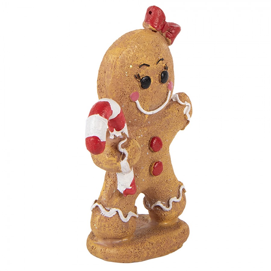 Weihnachtsfigur Pfefferkuchenmädchen mit Zuckerstange Polyresin Glitzer 11x5x15 cm von Clayre & Eef (6PR6437)