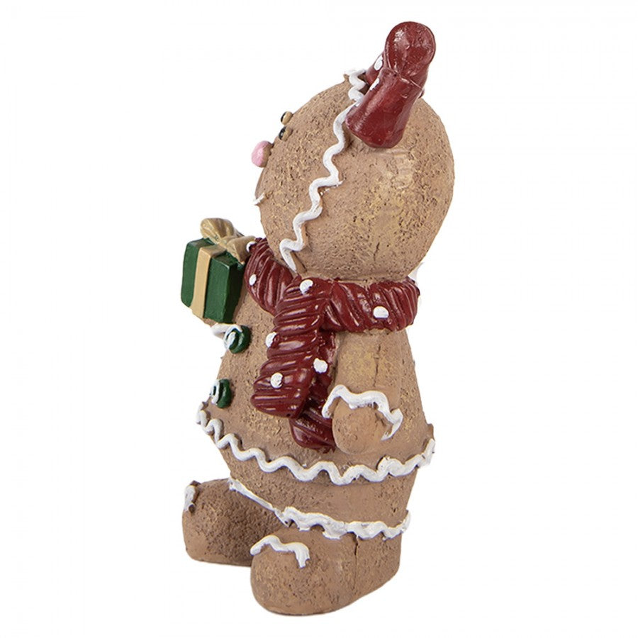 Weihnachtsfigur Pfefferkuchenmädchen mit Geschenk Schal Polyresin Glitzer 10x7x16 cm von Clayre & Eef (6PR6439)