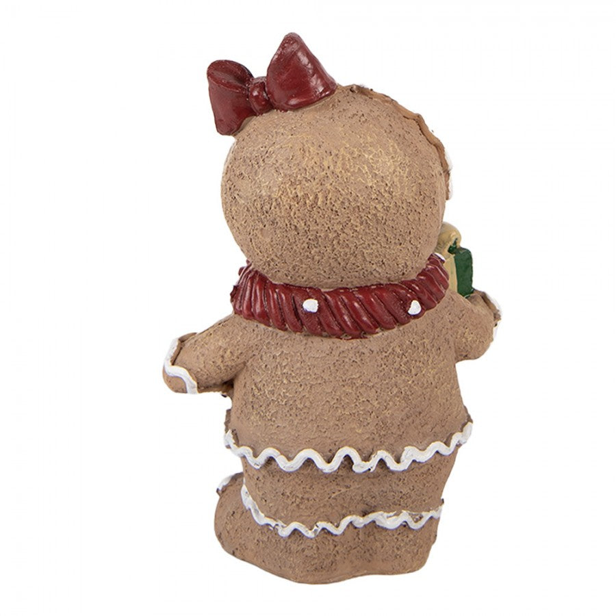 Weihnachtsfigur Pfefferkuchenmädchen mit Geschenk Schal Polyresin Glitzer 10x7x16 cm von Clayre & Eef (6PR6439)