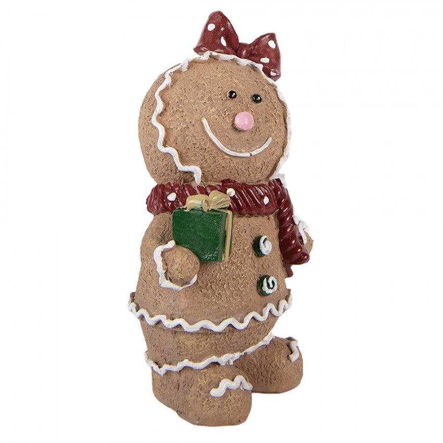 Weihnachtsfigur Pfefferkuchenmädchen mit Geschenk Schal Polyresin Glitzer 10x7x16 cm von Clayre & Eef (6PR6439)