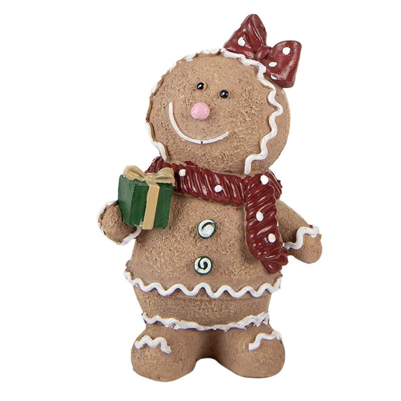 Weihnachtsfigur Pfefferkuchenmädchen mit Geschenk Schal Polyresin Glitzer 10x7x16 cm von Clayre & Eef (6PR6439)