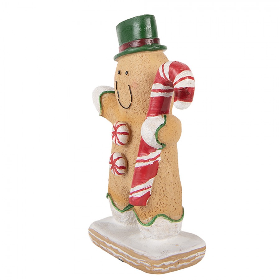 Weihnachtsfigur Pfefferkuchenmann Zylinder Zuckerstange Polyresin Bunt 12x6x18 cm von Clayre & Eef (6PR6441)