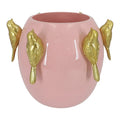Clayre & Eef Blumentopf „Barock-Pokal“ mit Vögeln aus Polyresin in rosa, 18x18x17 cm (6PR6445)