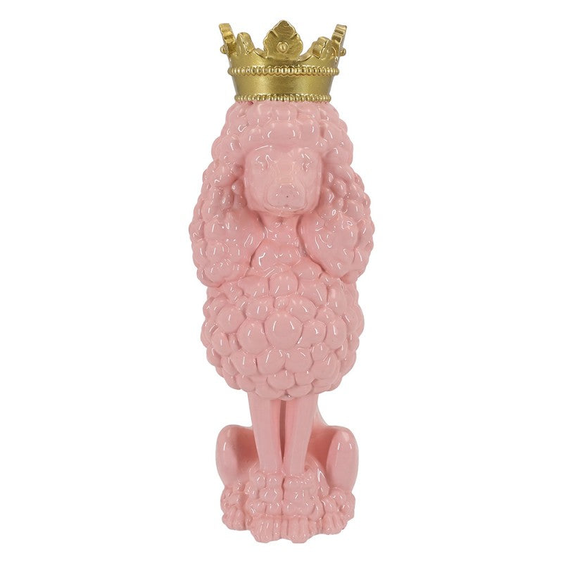 Dekofigur Hund Pudel mit Goldkrone Königspudel Polyresin Rosa Gold 8x6x19 cm von Clayre & Eef (6PR6446)