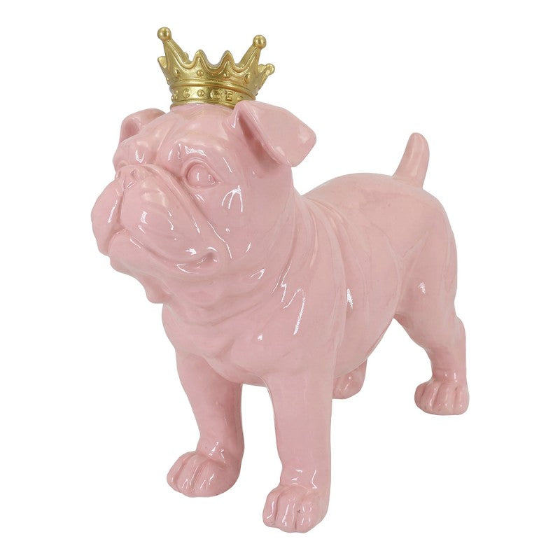 Dekofigur Hund Mops mit Goldkrone Königsmops Polyresin Rosa Gold 35x12x26 cm von Clayre & Eef (6PR6448)