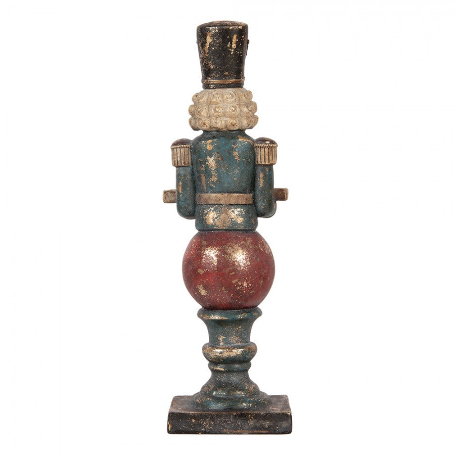 Nostalgische Weihnachtsfigur Nussknacker-Butler auf Kugel mit Tablett Rot-Petrol Polyresin 10x9x29 cm von Clayre & Eef (6PR6453)