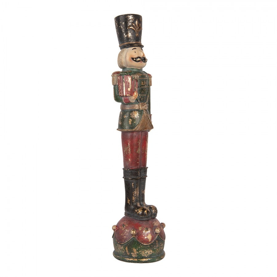 Nostalgische Weihnachtsfigur Nussknacker mit Geschenk Rot-Petrol Polyresin 12x11x47 cm von Clayre & Eef (6PR6454)