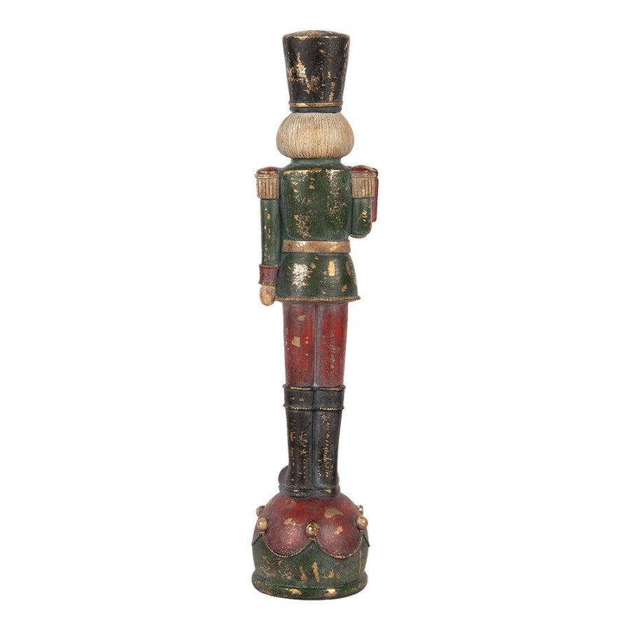 Nostalgische Weihnachtsfigur Nussknacker mit Geschenk Rot-Petrol Polyresin 12x11x47 cm von Clayre & Eef (6PR6454)