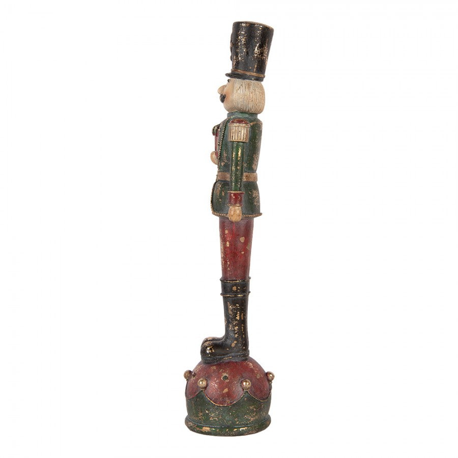 Nostalgische Weihnachtsfigur Nussknacker mit Geschenk Rot-Petrol Polyresin 12x11x47 cm von Clayre & Eef (6PR6454)