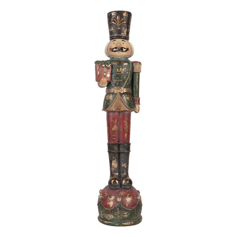 Nostalgische Weihnachtsfigur Nussknacker mit Geschenk Rot-Petrol Polyresin 12x11x47 cm von Clayre & Eef (6PR6454)