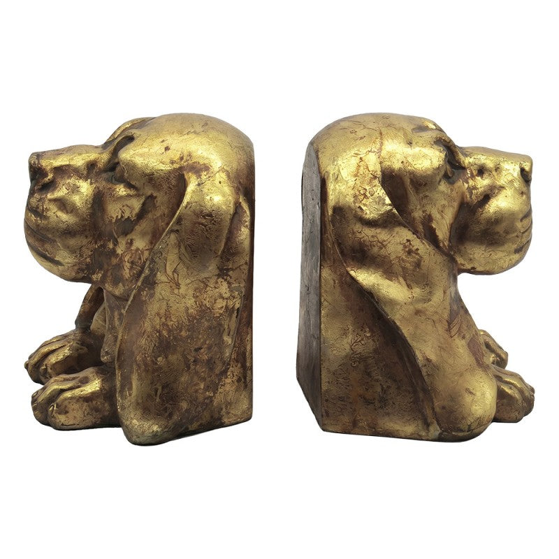 Buchstützen 2er-Set Hund Basset Hound Polyresin Antikgold 24x13x19 cm von Clayre & Eef (6PR6461)