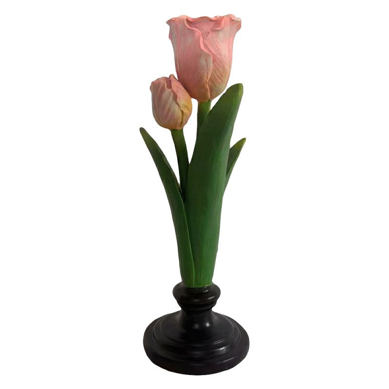 Kerzenständer Tulpe Rosa-Grün 9x9x28 cm Polyresin für Stabkerzen von Clayre & Eef (6PR6464)