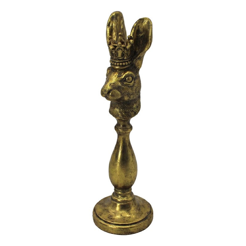 Polyresin-Kerzenständer Hase mit Krone Antikgold 12x12x38 cm für Stabkerzen von Clayre & Eef (6PR6468)