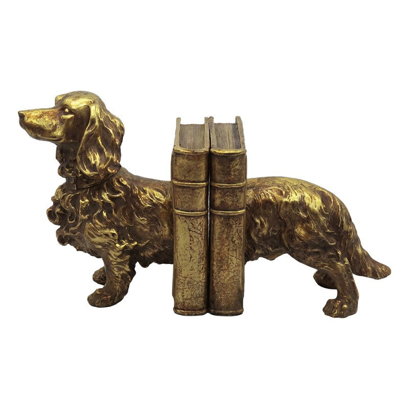 Buchstützen 2er-Set Hund Dackel Langhaardackel Polyresin Antikgold 38x12x21 cm von Clayre & Eef (6PR6477)