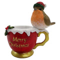 Clayre & Eef Teelichthalter Teelichthalter Figur Weihnachtstasse Merry Christmas Rotkehlchen mit Muetze 11x7x11 cm (6PR6489)