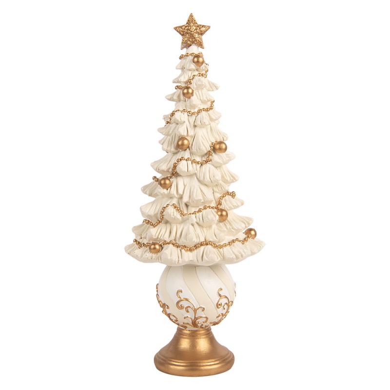 Deko-Weihnachtsbaum Barock mit Kugeln & Stern Weiß Gold Ø 13x32 cm von Clayre & Eef (6PR6500)