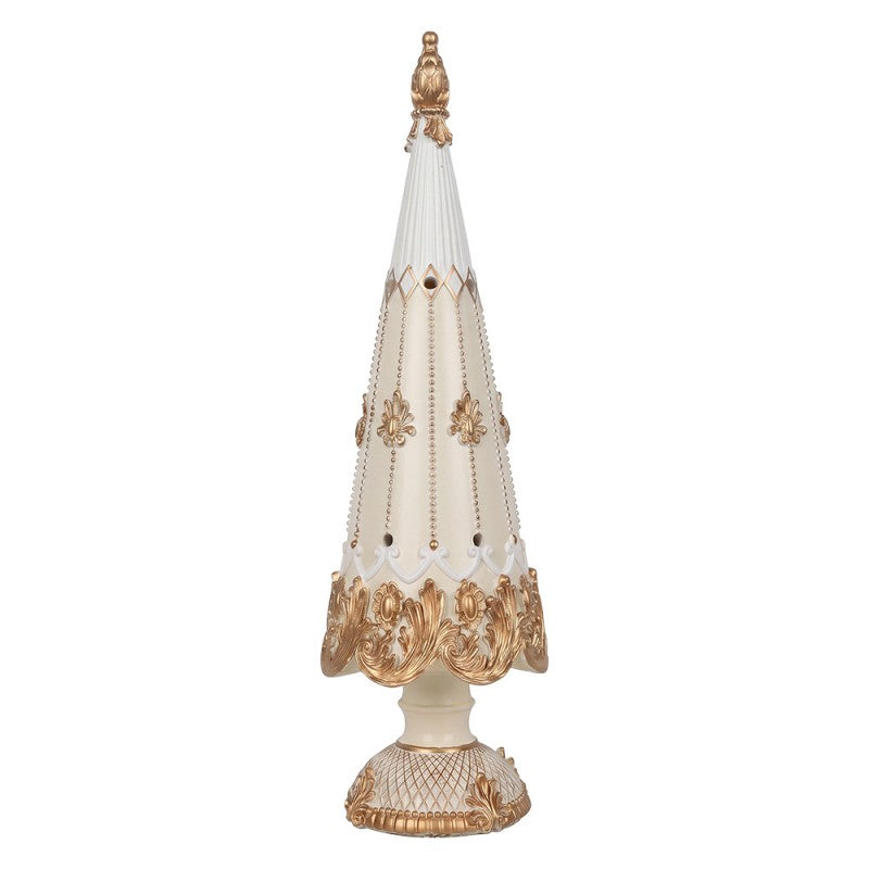 Deko-Weihnachtsbaum Barock Obelisk mit Zierfuß Weiß Gold Ø 12x42 cm von Clayre & Eef (6PR6502)