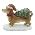 Weihnachtsfigur Hund Dackel mit Tannenbaum auf Schneesockel Polyresin Braun Grün 12x5x9 cm von Clayre & Eef (6PR6505)