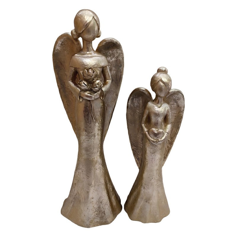 Polyresin-Dekorationsfiguren Schutzengel 2er-Set Champagnergold von Clayre & Eef (6PR6539)