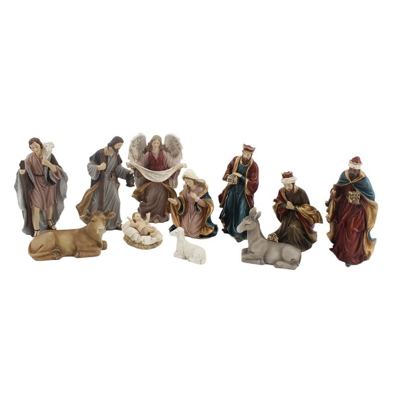 Krippenfiguren-Set 11-teilig Heilige Familie Drei Könige Engel Tiere Bunt 10x5x15 cm von Clayre & Eef (6PR6542)