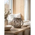 Holz- & Weiden-Windlicht Bauchig mit Glaseinsatz Grau Ø 28x20 cm von Clayre & Eef (6RO0383S)