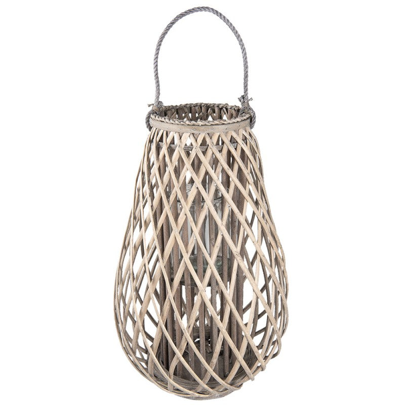 Holz- & Weiden-Windlicht Birnenform mit Glaseinsatz Grau Groß Ø 38x60 cm von Clayre & Eef (6RO0386L)