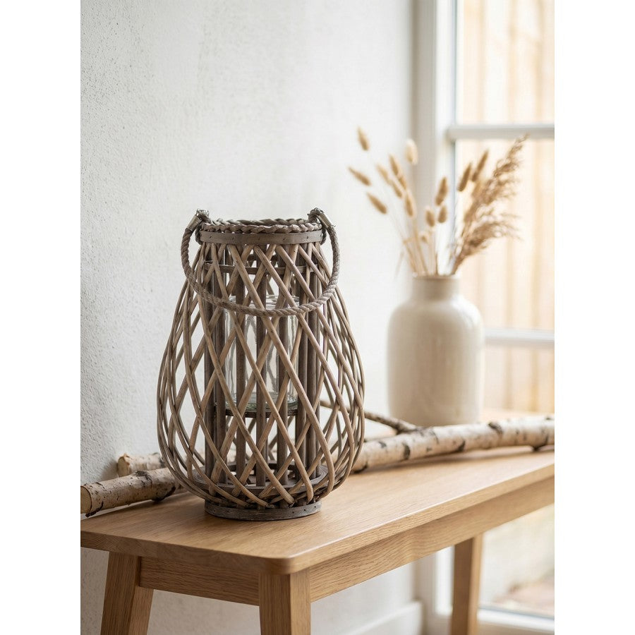 Holz- & Weiden-Windlicht Birnenform mit Glaseinsatz Grau Ø 27x40 cm von Clayre & Eef (6RO0386M)