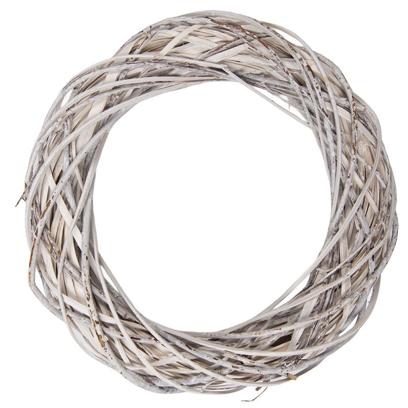 Clayre & Eef Rattan-Kranz Ø 40 cm Weiß gewaschen – Shabby Chic Rohling (6RO0610LW)