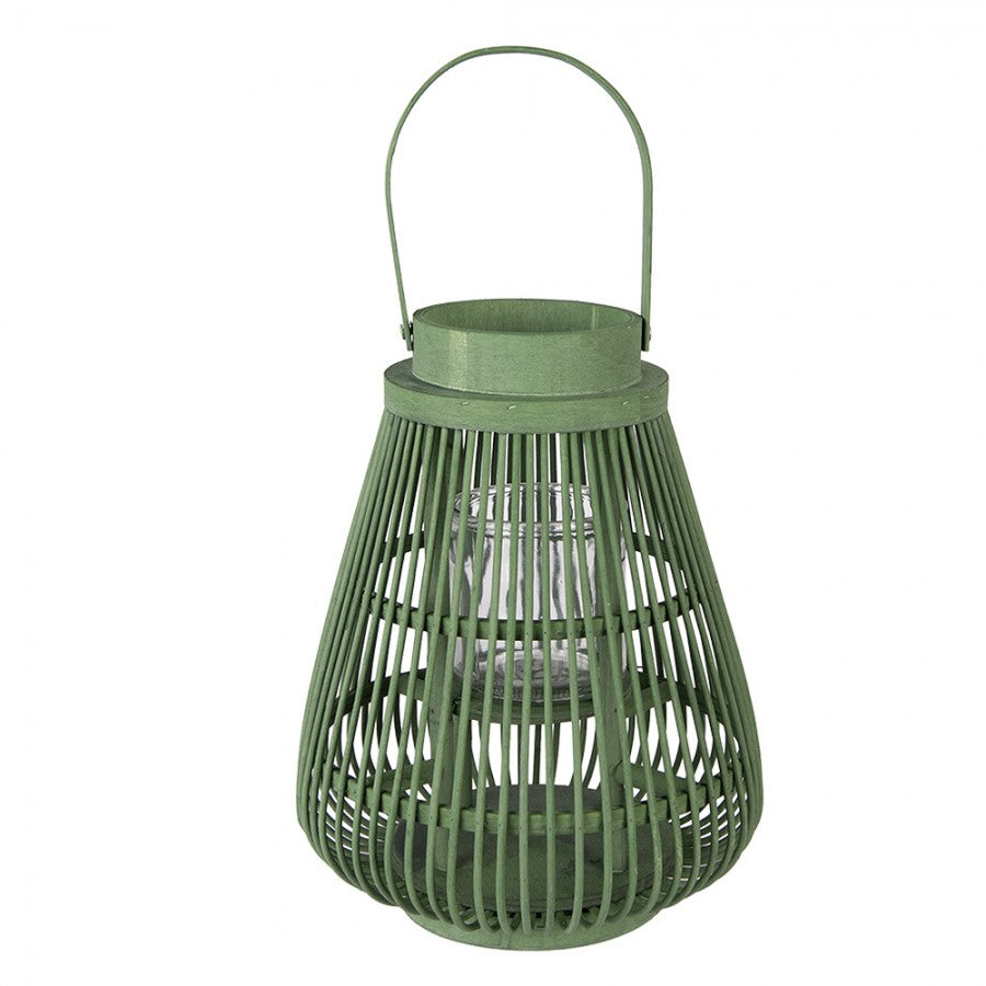 Rattan-Windlicht Konisch mit Glaseinsatz Salbeigrün Groß Ø 28x38 cm von Clayre & Eef (6RO0613L)