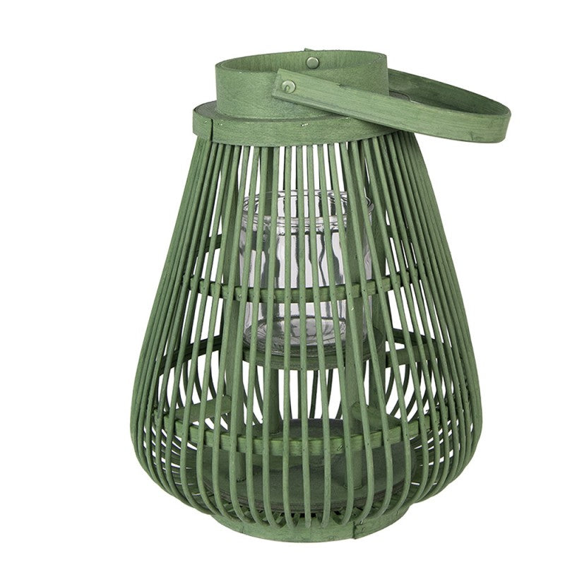 Rattan-Windlicht Konisch mit Glaseinsatz Salbeigrün Ø 25x32 cm von Clayre & Eef (6RO0613M)