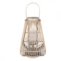 Rattan-Windlicht Konisch mit Glaseinsatz Naturbeige Groß 27x27x42 cm von Clayre & Eef (6RO0614L)