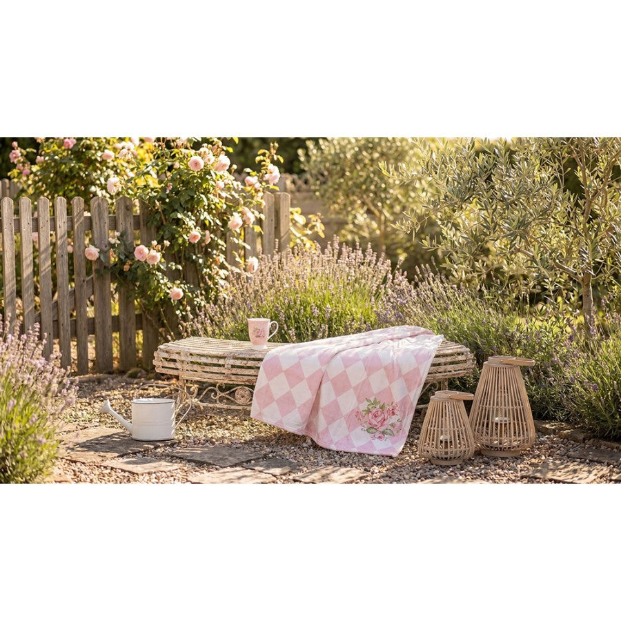 Rattan-Windlicht Konisch mit Glaseinsatz Naturbeige 23x23x30 cm von Clayre & Eef (6RO0614M)