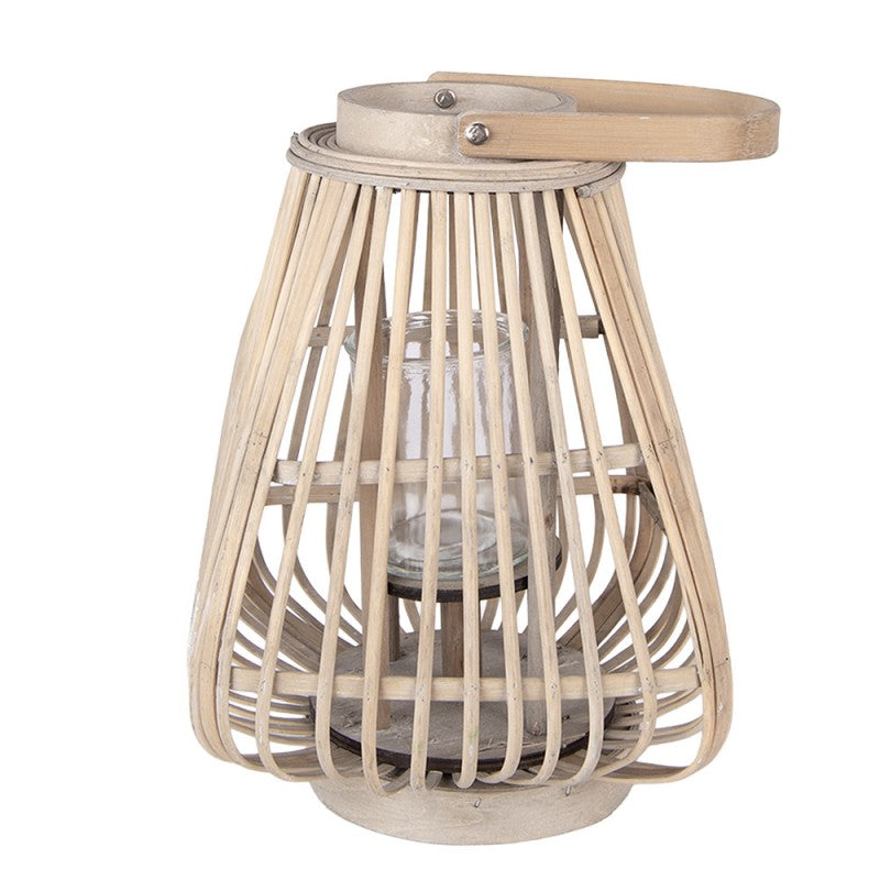 Rattan-Windlicht Konisch mit Glaseinsatz Naturbeige 23x23x30 cm von Clayre & Eef (6RO0614M)
