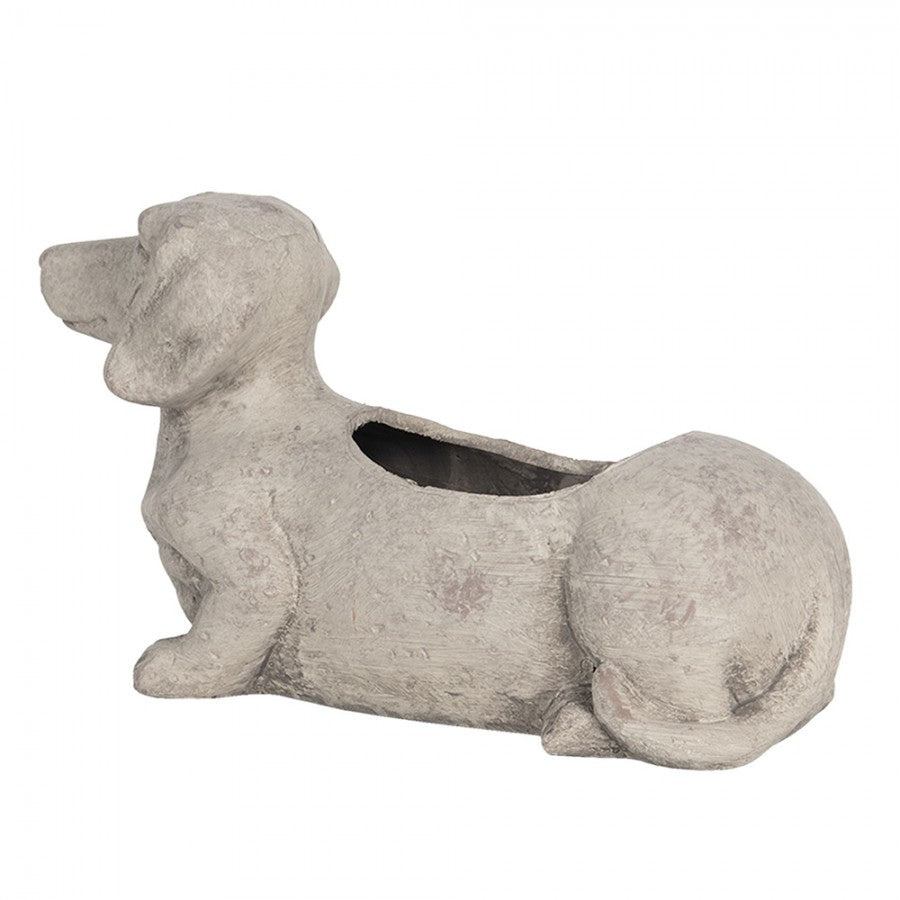 Clayre & Eef Blumentopf Hund Dackel 24x9x13 cm Grau – Steinguss Tierfigur (6TE0305)