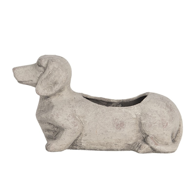 Clayre & Eef Blumentopf Hund Dackel 24x9x13 cm Grau – Steinguss Tierfigur (6TE0305)