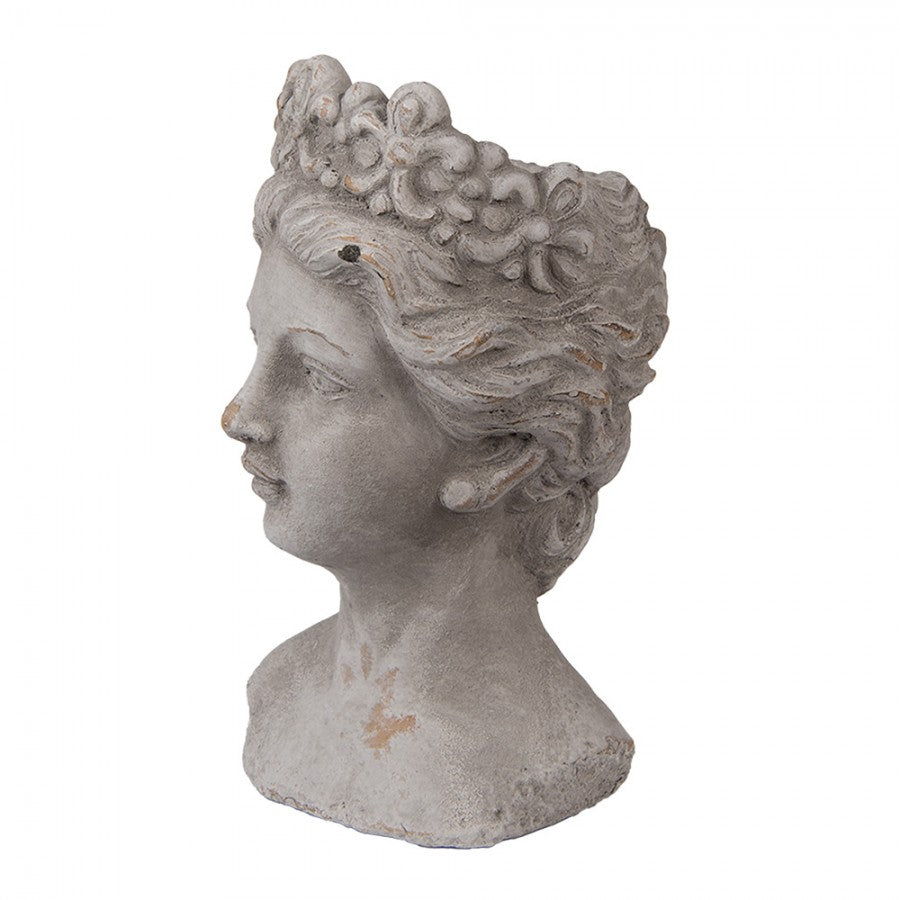 Clayre & Eef Pflanzkopf Büste Frau 14x15x24 cm Grau – Steinguss Kopfgefäß (6TE0555)