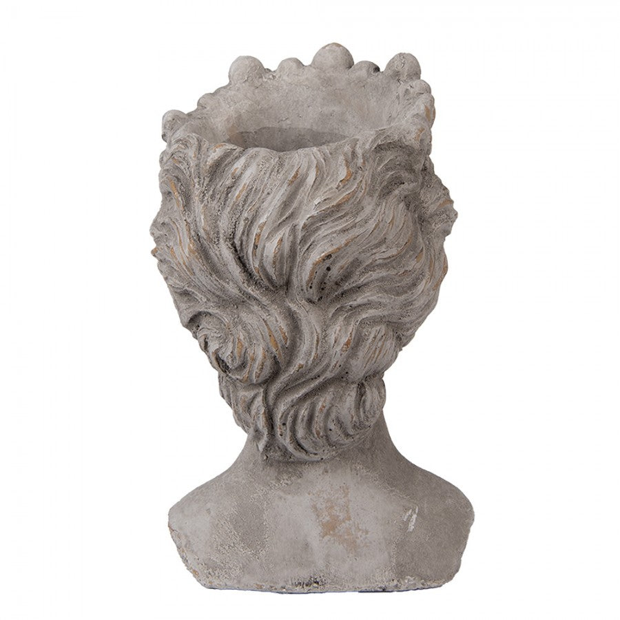 Clayre & Eef Pflanzkopf Büste Frau 14x15x24 cm Grau – Steinguss Kopfgefäß (6TE0555)