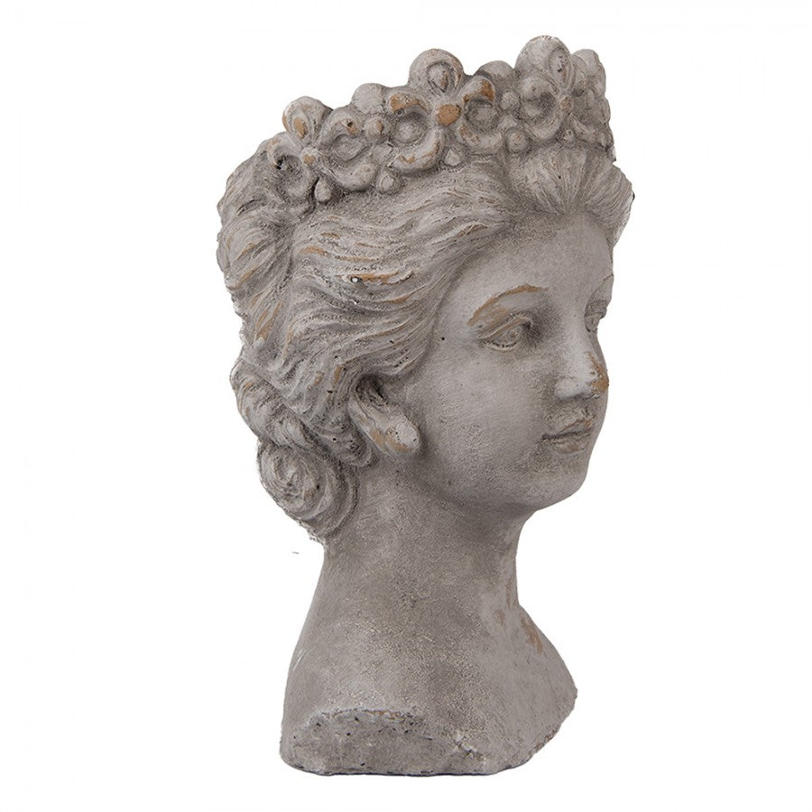 Clayre & Eef Pflanzkopf Büste Frau 14x15x24 cm Grau – Steinguss Kopfgefäß (6TE0555)