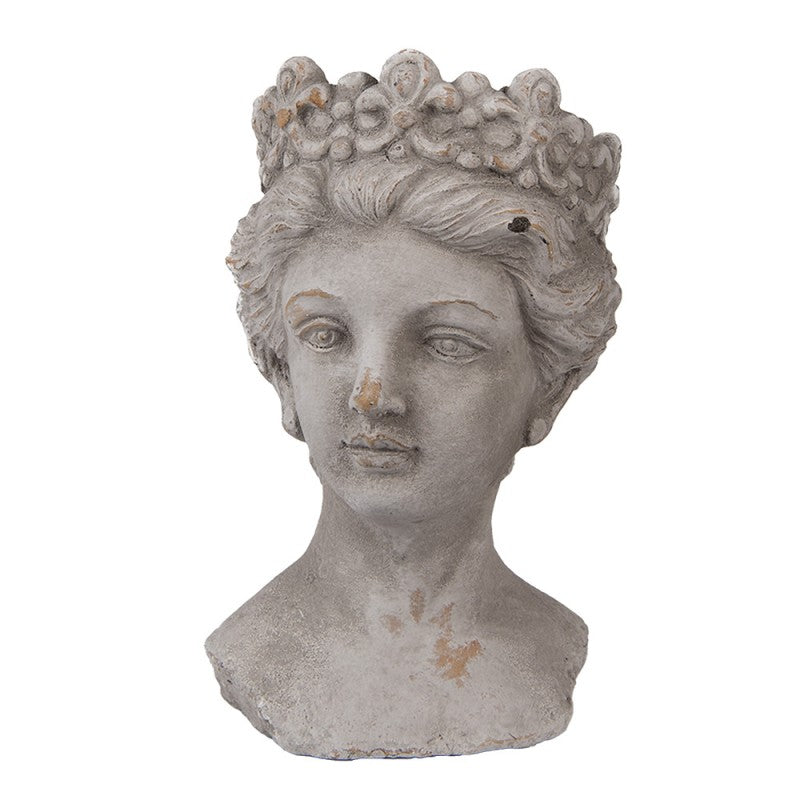Clayre & Eef Pflanzkopf Büste Frau 14x15x24 cm Grau – Steinguss Kopfgefäß (6TE0555)