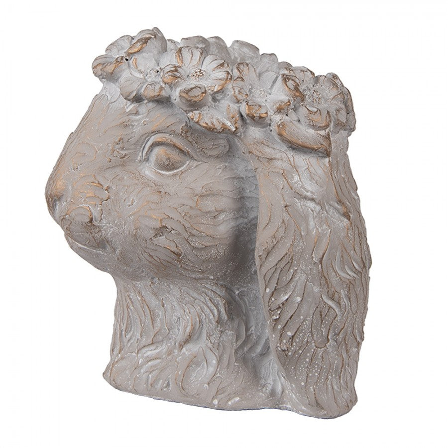 Clayre & Eef Blumentopf Kaninchenkopf 16x18x18 cm Beige – Steinguss Hasenkopf (6TE0556M)
